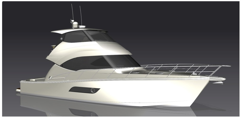 Attractive enhancements to the exterior profile lines balance the flybridge and saloon windows © Stephen Milne